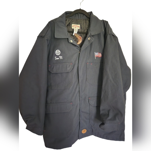 Red Kap Workwear Jacket Mens Embroidered Patches Lined Pockets‎ American Flag - Picture 1 of 10